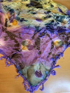 Purple and Yellow Tie-Dye Fringe Scarf